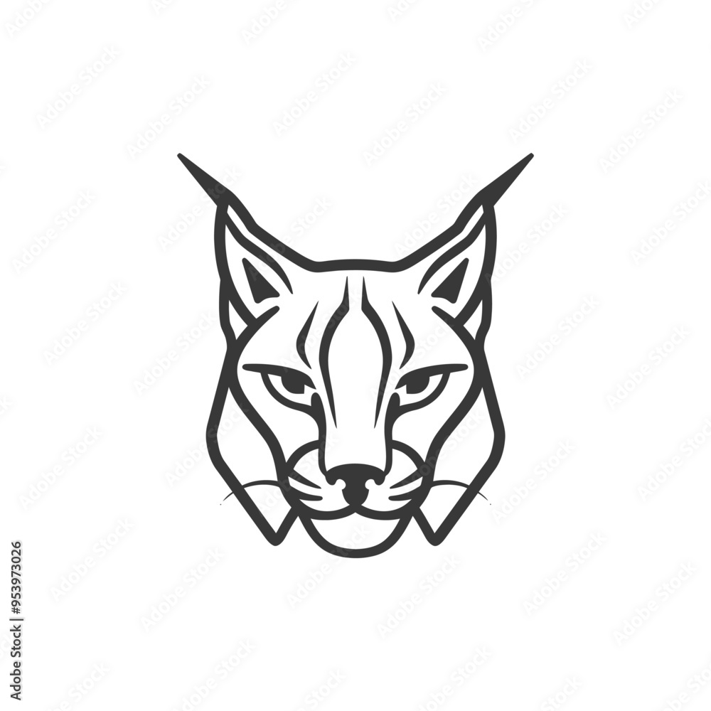 Obraz premium Black and White Line Art Illustration of a Lynxs Face