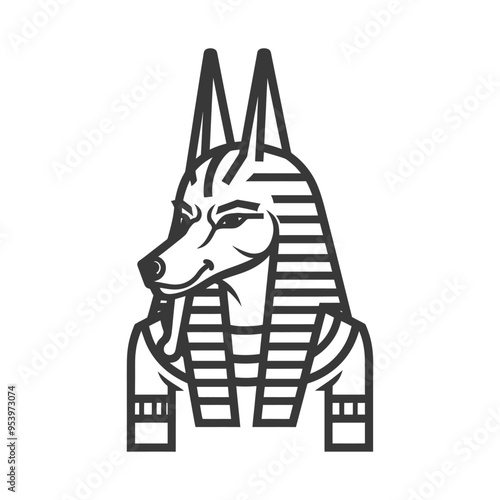 Black and White Line Art Illustration of Anubis the Egyptian God of the Dead