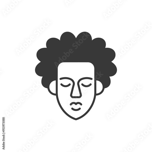 Black and White Line Art Illustration of a Person with Closed Eyes and Afro Hair