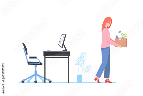 Quitting job worker, businessman leaving office resign job dismiss work person unemployment layoff people lost employment. Concept of economic crisis, economic downturn, jobless Landing, web banner