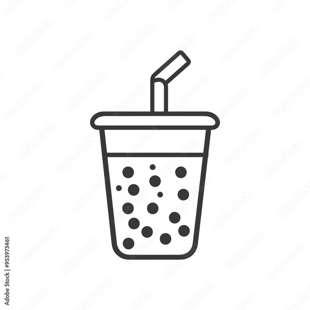 Black and White Line Art Illustration of Bubble Tea with a Straw Black and White Line Art Illustration of Bubble Tea with a Straw