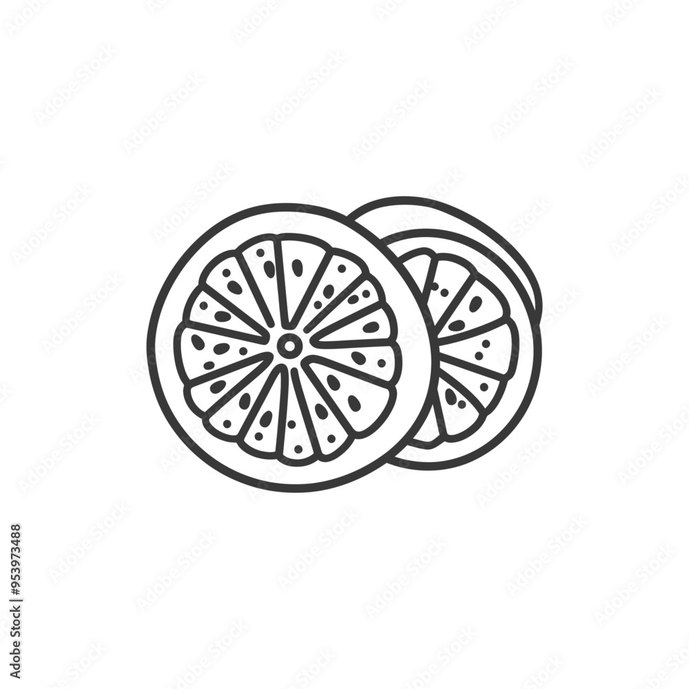 Black and White Line Art Illustration of Two Orange Slices Black and White Line Art Illustration of Two Orange Slices