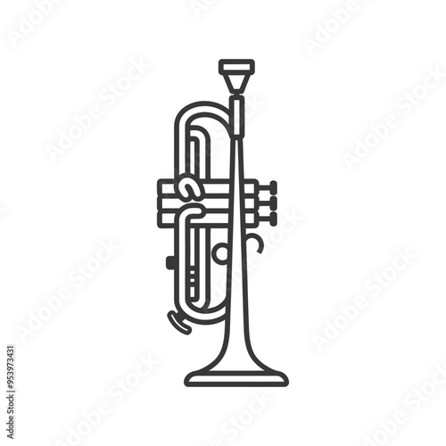 Black and White Line Art Illustration of a Trumpet