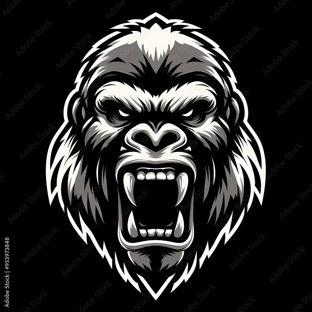 Fierce Roaring Gorilla Illustration on Black Background Fierce Roaring Gorilla Illustration on Black Background