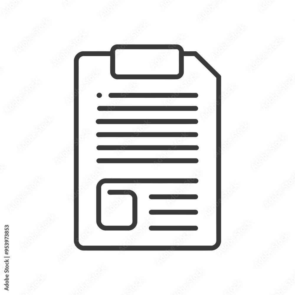 Black and White Line Drawing of a Clipboard with Paper Black and White Line Drawing of a Clipboard with Paper