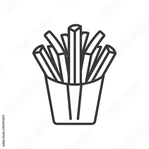 Black and white line drawing of a container of french fries