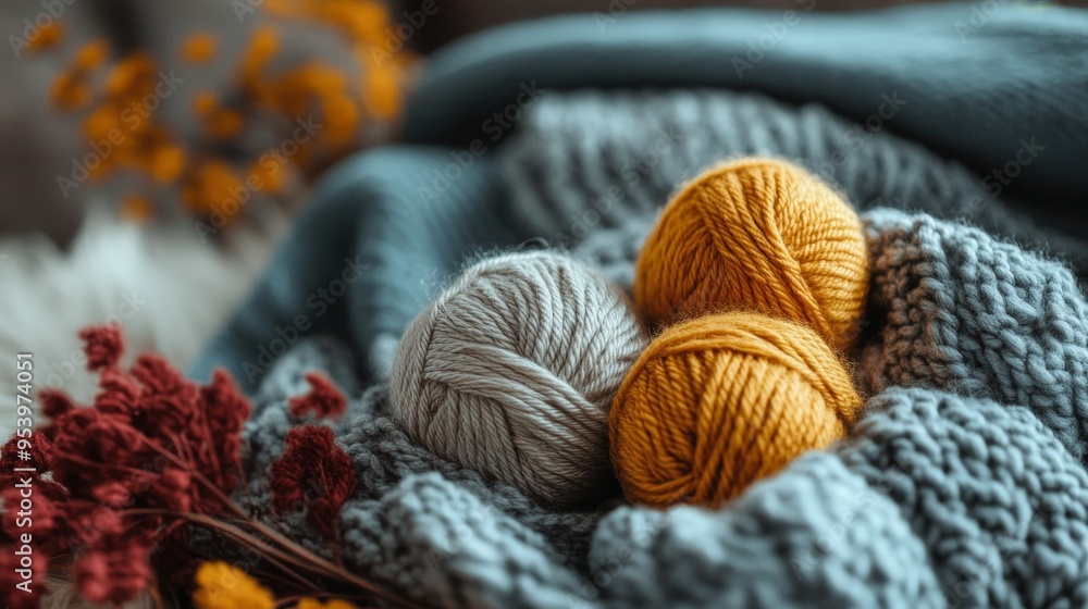 Wooly knit yarn balls composition background Wooly knit yarn balls composition background