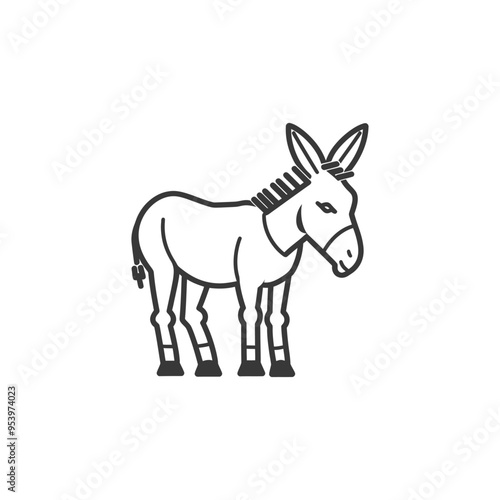Black and White Line Drawing of a Donkey