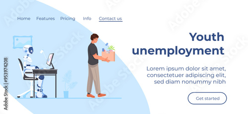 Quitting job worker, businessman leaving office resign job dismiss work person unemployment layoff people lost employment. Concept of economic crisis, economic downturn, jobless Landing, web banner