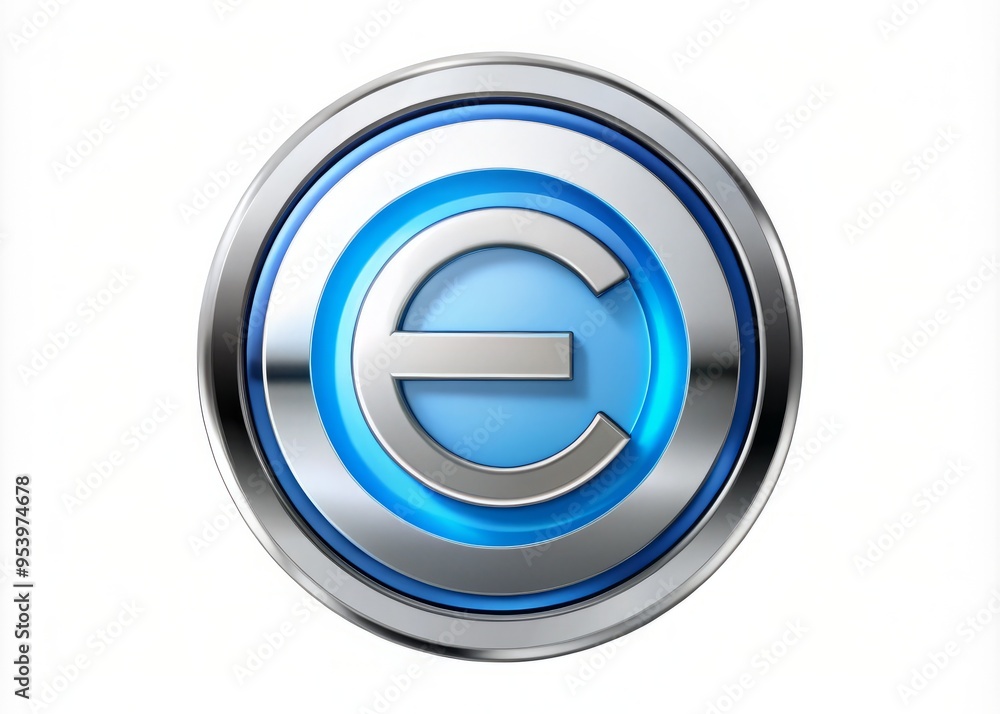 A silver and blue circular emblem with a stylized letter A silver and blue circular emblem with a stylized letter