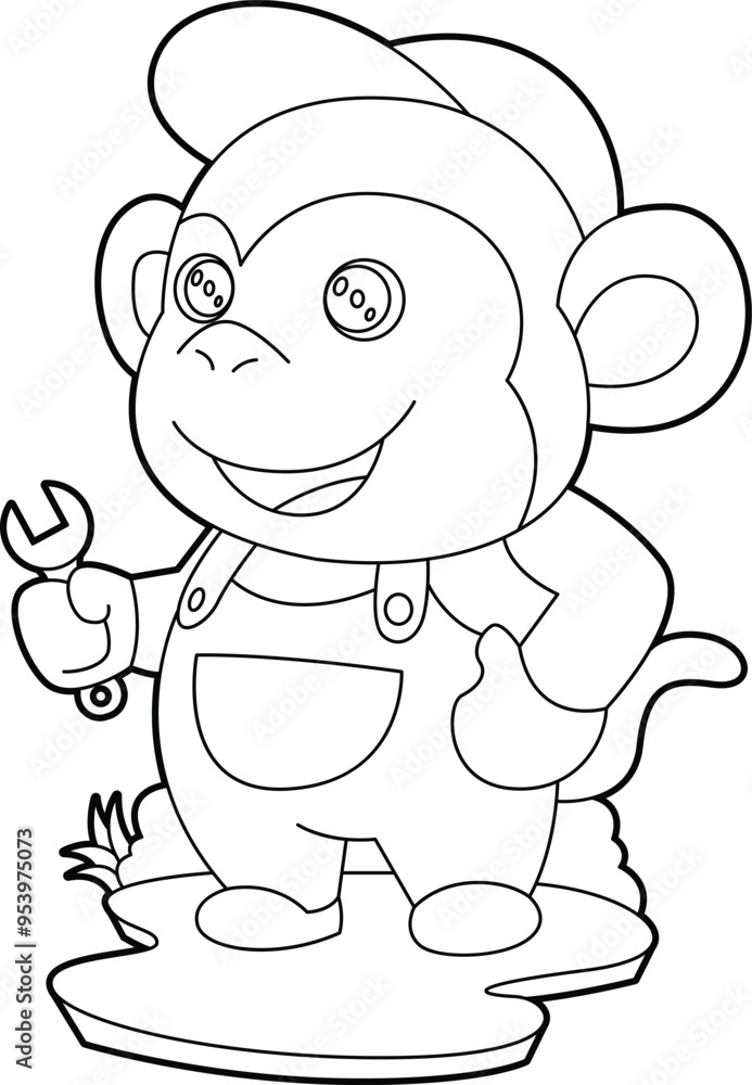 Fototapeta premium Monkey Craftsman Wrench Animal Vector Graphic Art Illustration
