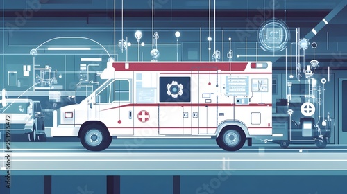 Innovative Graphic Depicting IoT Connected Medical Devices and Equipment in Ambulances for Efficient and Lifesaving Emergency Care Delivery photo