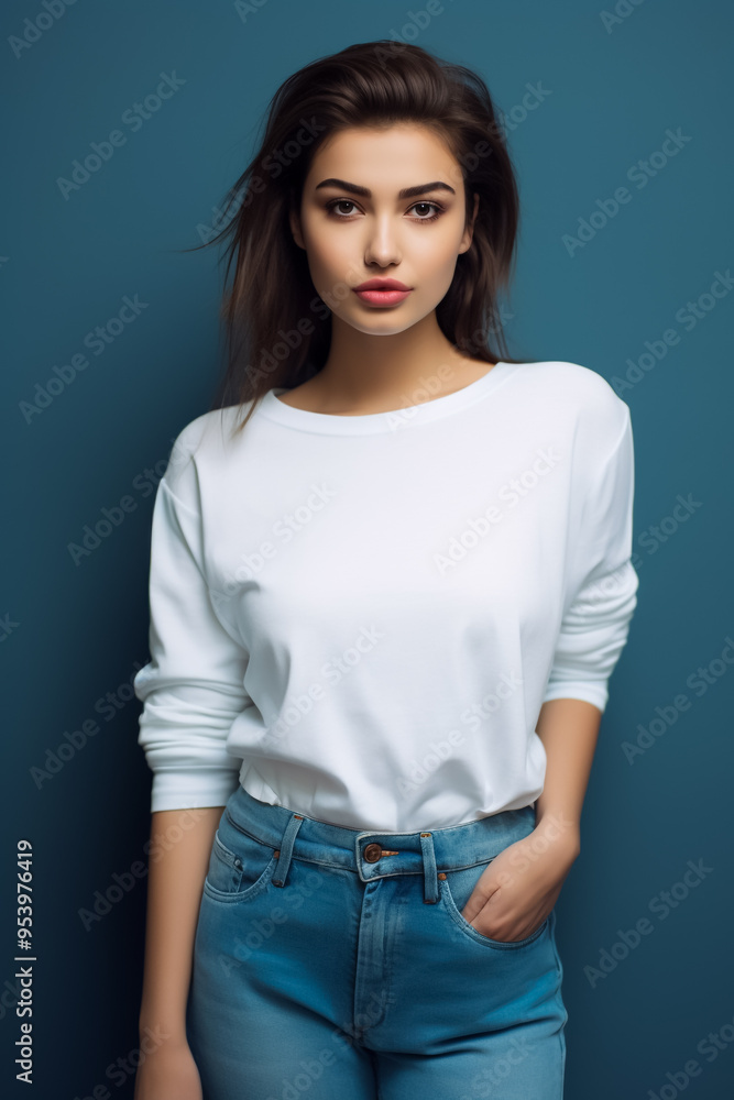 A Female student wearing white tshirt and jeans A Female student wearing white tshirt and jeans