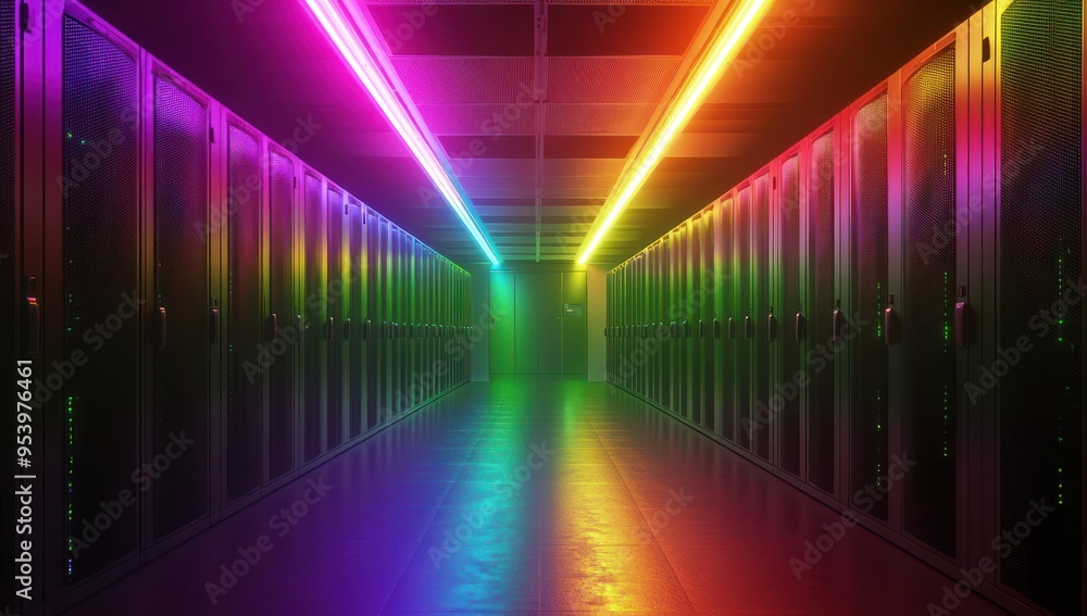 Neon Lights in a Server Room Neon Lights in a Server Room