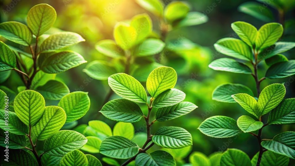 Sunlight illuminating vibrant green leaves in a garden. Sunlight illuminating vibrant green leaves in a garden.