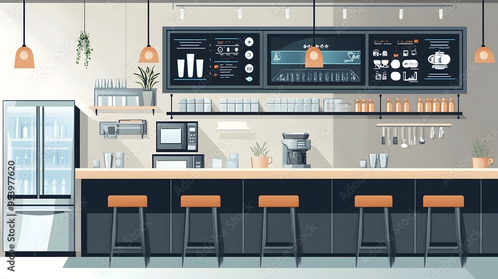 Innovative graphic showcasing a collection of IoT enabled smart kitchen appliances designed to streamline and optimize in a modern restaurant setting featuring advanced connectivity automation Innovative graphic showcasing a collection of IoT enabled smart kitchen appliances designed to streamline and optimize in a modern restaurant setting featuring advanced connectivity automation