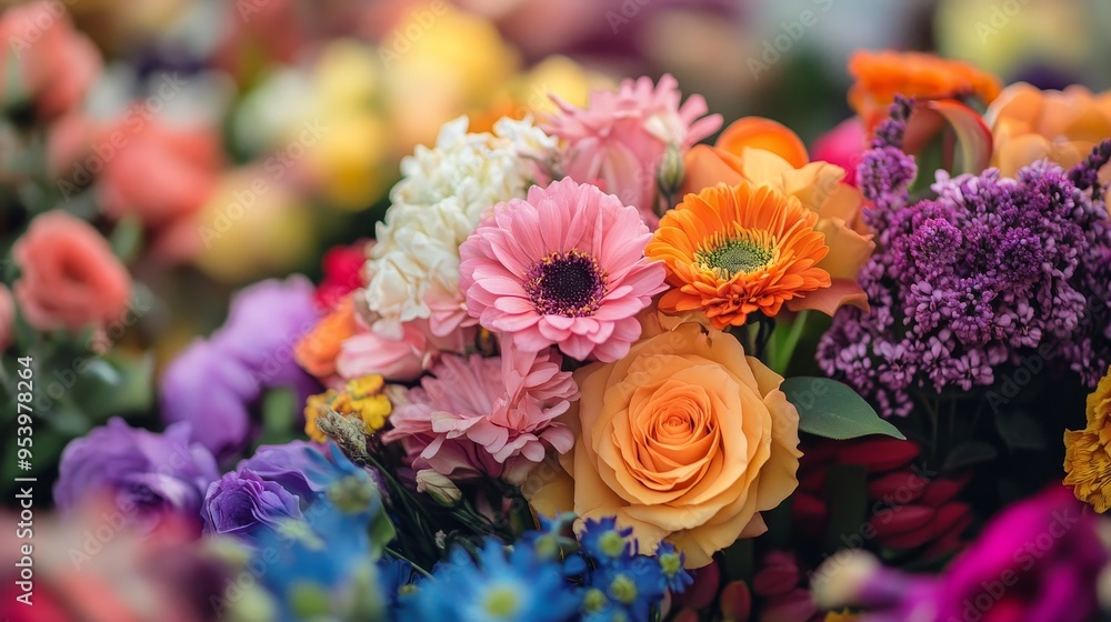 Obraz premium A vibrant array of colorful flowers at a bustling market in spring, celebrating the beauty of nature in full bloom