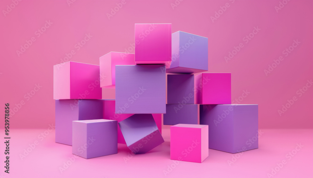 Whimsical 3D Rendered Geometric Shapes on Pink Background Whimsical 3D Rendered Geometric Shapes on Pink Background