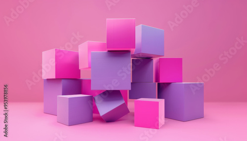 Whimsical 3D Rendered Geometric Shapes on Pink Background