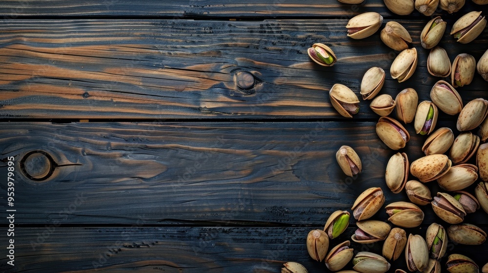 Assorted Pistachios on Dark Wooden Background Assorted Pistachios on Dark Wooden Background