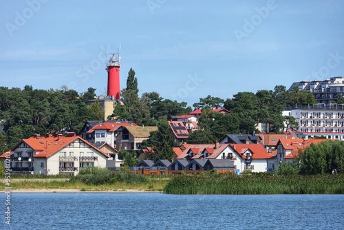 View from the Vistula Lagoon towards Krynica Morska in Poland