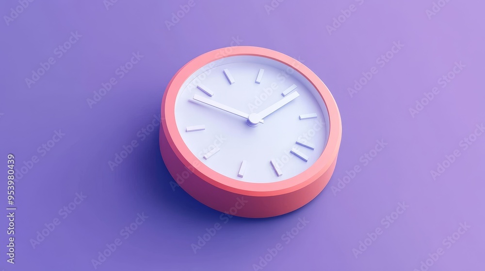 A 3D  cartoon-style clock with a pink frame and a white face. It symbolizes time, organization, efficiency, and productivity.