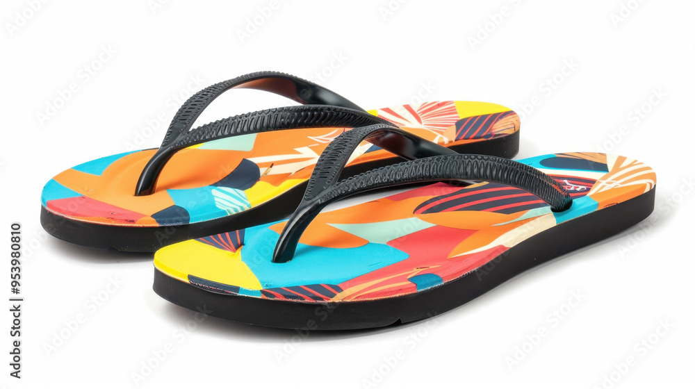Colorful Striped Flip Flops on White Background Colorful Striped Flip Flops on White Background