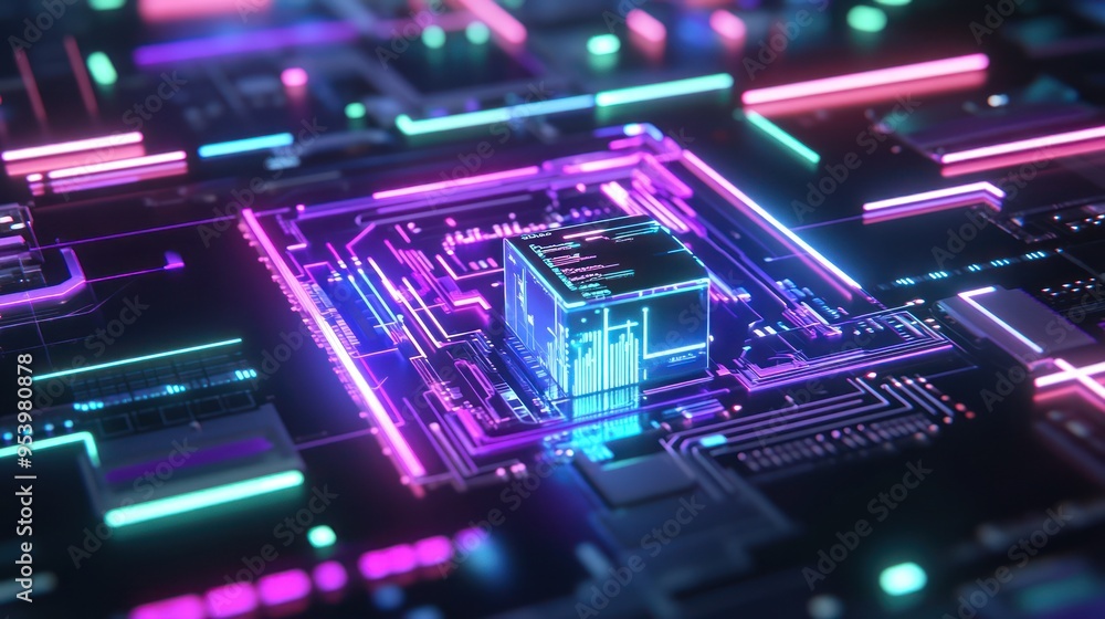 Obraz premium Abstract Neon Circuitry