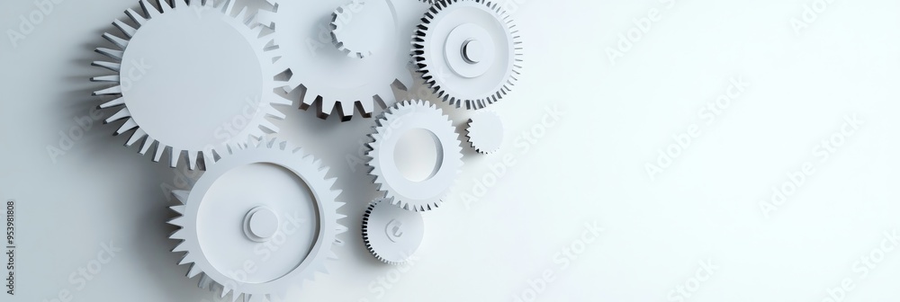 A collection of white paper gears interlocked in a intricate pattern, symbolizing teamwork, collaboration, efficiency, precision, and the interconnectedness of systems. A collection of white paper gears interlocked in a intricate pattern, symbolizing teamwork, collaboration, efficiency, precision, and the interconnectedness of systems.