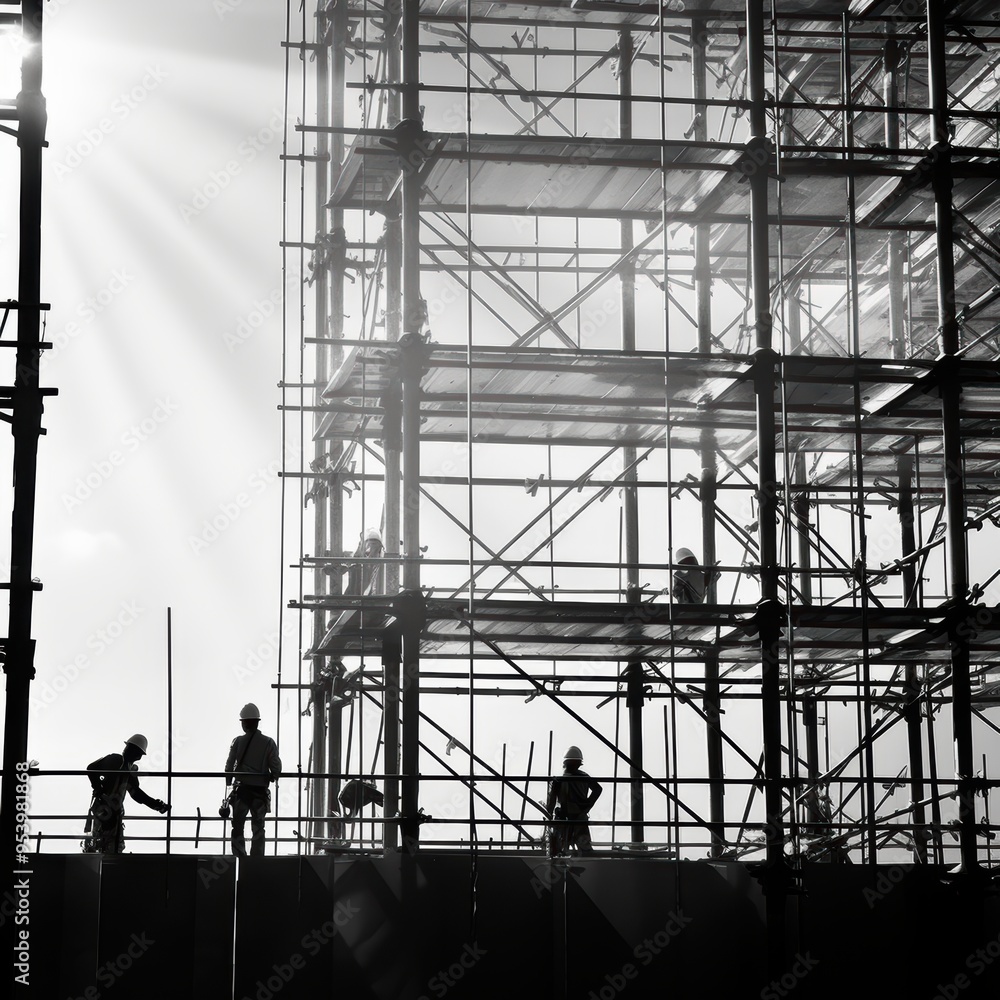 Modern construction site under development and construction with multiple cranes Modern construction site under development and construction with multiple cranes