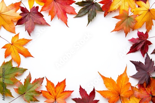 Autumn Maple Leaves Flat Lay White Background created with Generative AI