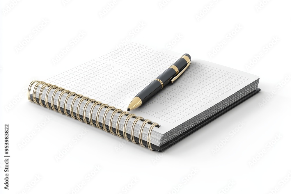 A pristine spiral bound notebook with a black pen rests on a white background. This image embodies organization, planning, creativity, and the potential for new ideas. A pristine spiral bound notebook with a black pen rests on a white background. This image embodies organization, planning, creativity, and the potential for new ideas.