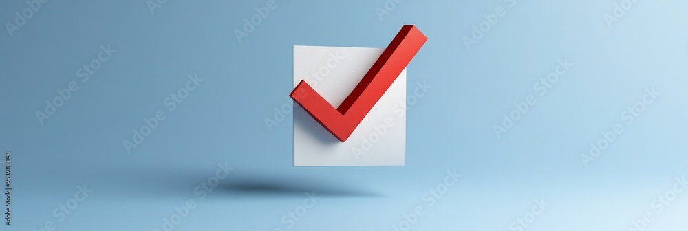 A red checkmark symbol on a white square paper, representing concepts like approval, success, completion, agreement, and confirmation. A red checkmark symbol on a white square paper, representing concepts like approval, success, completion, agreement, and confirmation.