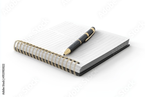 A pristine spiral bound notebook with a black pen rests on a white background. This image embodies organization, planning, creativity, and the potential for new ideas.