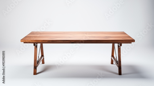 Wooden Table with AFrame Legs Isolated on White Background