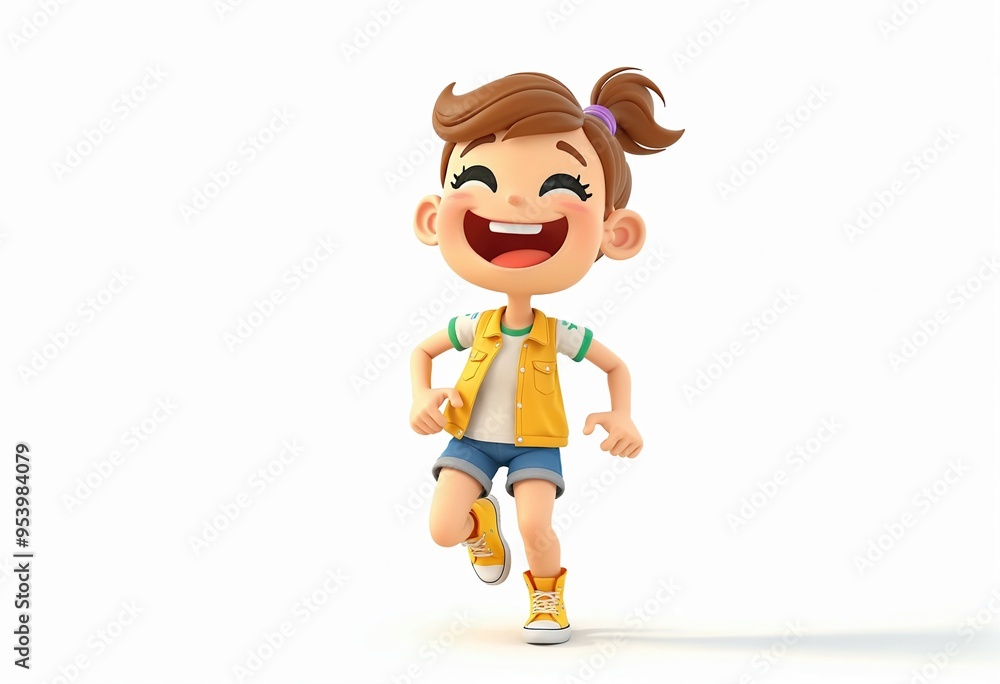 Cheerful Cartoon Girl Jumping with Joy - Isolated on Transparent Background Cheerful Cartoon Girl Jumping with Joy - Isolated on Transparent Background