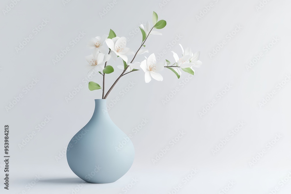A simple yet elegant 3D illustration of a blue vase filled with white flowers, symbolizing peace, beauty, purity, and new beginnings. A simple yet elegant 3D illustration of a blue vase filled with white flowers, symbolizing peace, beauty, purity, and new beginnings.
