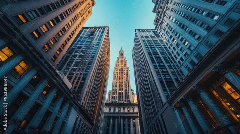 Fototapeta premium Office building in retro style blue dark colors
