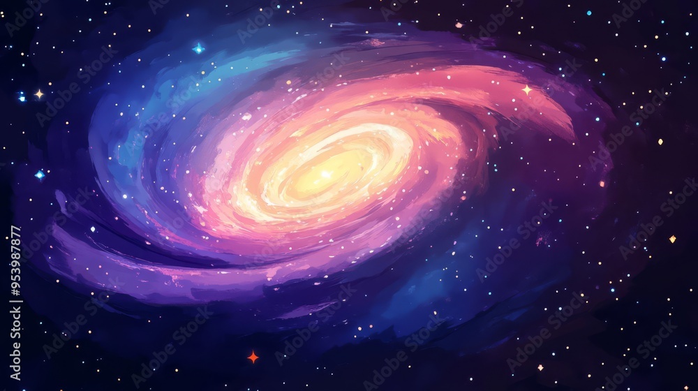 Stunning cosmic painting of a swirling galaxy in vibrant colors, depicting the vast wonders of the universe and celestial beauty. Stunning cosmic painting of a swirling galaxy in vibrant colors, depicting the vast wonders of the universe and celestial beauty.