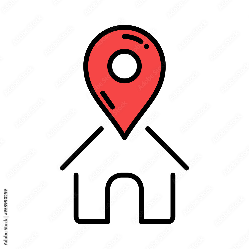 Black linear home location vector icon. GPS marker Black linear home location vector icon. GPS marker