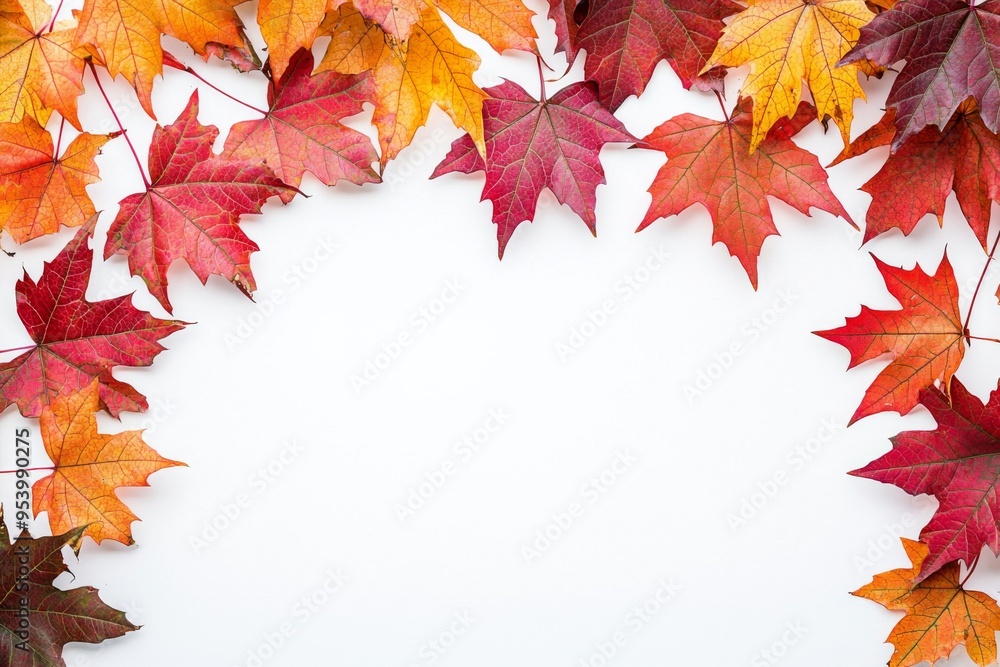 Autumn Maple Leaves Flat Lay White Background created with Generative AI Autumn Maple Leaves Flat Lay White Background created with Generative AI