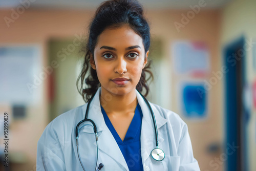 Beautiful lady doctor with stethoscope around neck