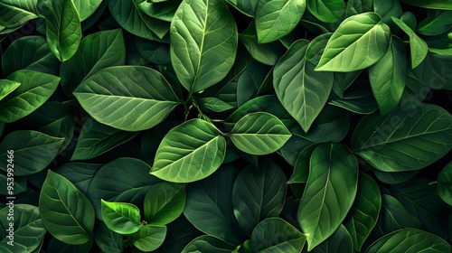 Abstract leaves form a vibrant background, a colorful representation of plant design. Nature's art in design, a display of green leaves.