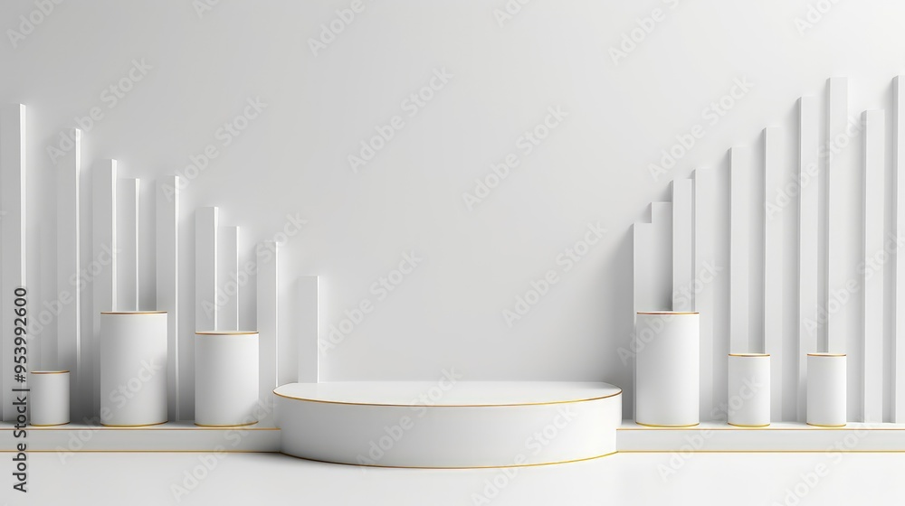 A minimalist display featuring cylindrical and rectangular forms, ideal for product showcases or presentations. A minimalist display featuring cylindrical and rectangular forms, ideal for product showcases or presentations.