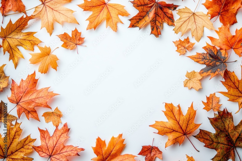 Autumn Maple Leaves Flat Lay White Background created with Generative AI Autumn Maple Leaves Flat Lay White Background created with Generative AI
