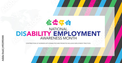 National Disability Employment Awareness Month design. It has several type of disability in arranged in tiled. Vector illustration
