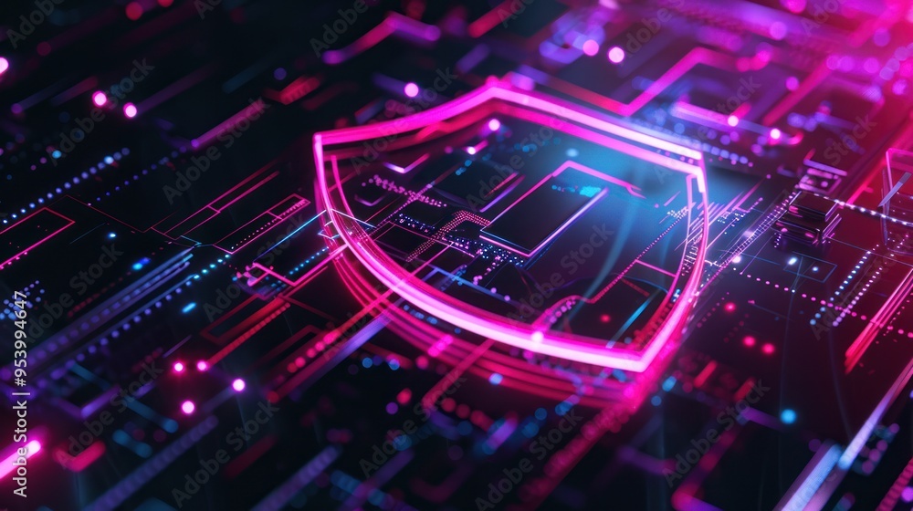 Obraz premium Cyber Security Shield on Circuit Board