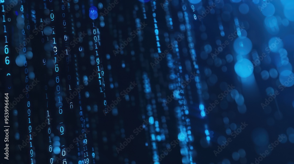 Abstract Digital Code with Blue Bokeh Lights Abstract Digital Code with Blue Bokeh Lights