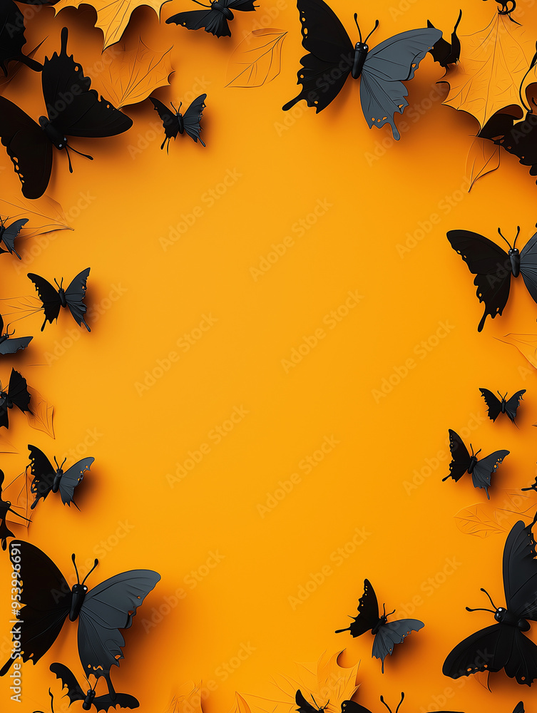 Halloween Hintergrundmotiv in lebhaftem Orange, geschmückt mit zarten Schmetterlingen. Perfekt für festliche Designs und kreative Projekte Halloween Hintergrundmotiv in lebhaftem Orange, geschmückt mit zarten Schmetterlingen. Perfekt für festliche Designs und kreative Projekte