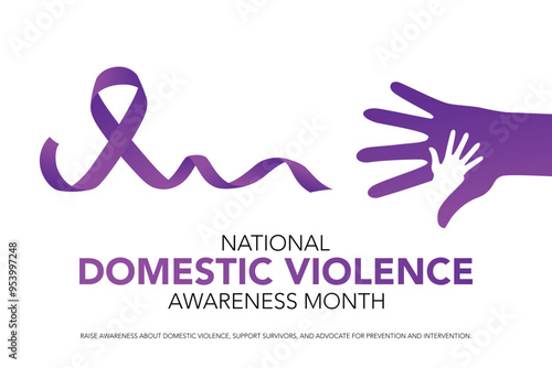 National domestic violence awareness month is observed every year in october. Domestic violence awareness month, background with purple ribbon. Vector illustration.